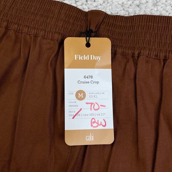 Cabi Cruise Crop Linen Wide Leg Pant Sienna Brown - Picture 6 of 11